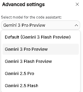 Google AI Studio BuildのAIモデル選択画面。
