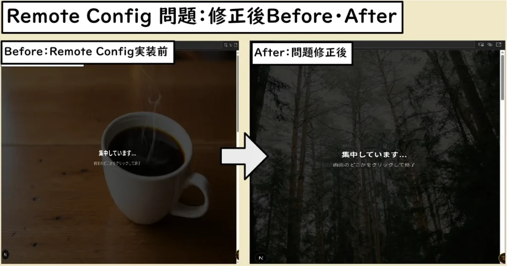 Remote Config実装での問題を解決したBeforeAfter画像。