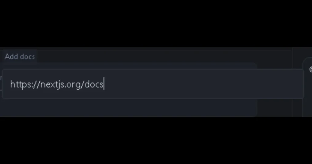 「Add docs」という入力欄に、Next.jsのドキュメントURLが入力されている画面。