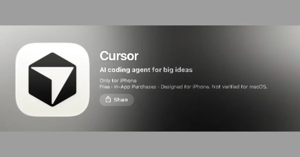 Cursorアプリのロゴと「AI coding agent for big ideas」という説明が書かれたバナー画像。