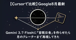 【Cursorで比較】Google8月最新 Gemini 3.7 Flashに「皆既日食」を作らせたら月のクレーターまで再現してきた