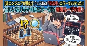 【非エンジニアが挑む】チェスBot「非法手」エラーでハマった！正しい指し手が何故エラーに！？無限ループの罠！の構成