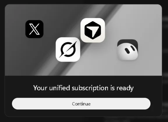 Your unified subscription is readyと表示された統合サブスクリプション完了の案内