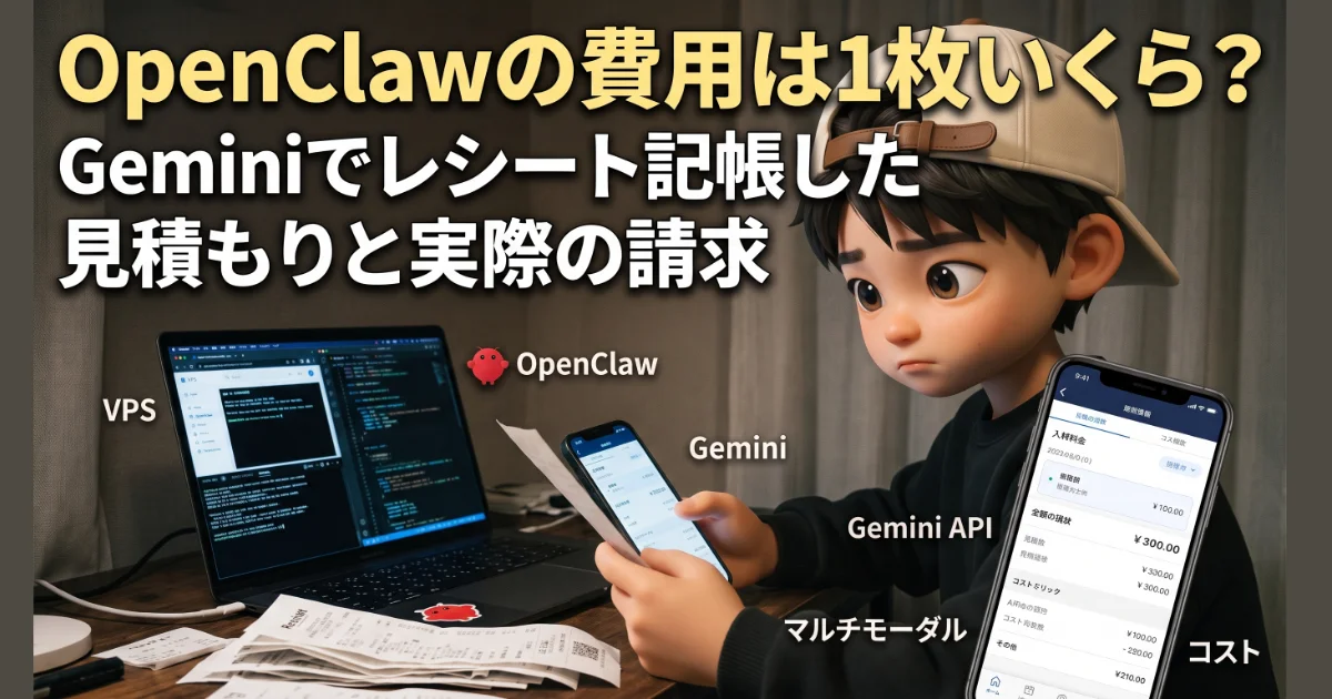 OpenClawの費用は1枚いくら？ Geminiでレシート記帳した見積もりと実際の請求