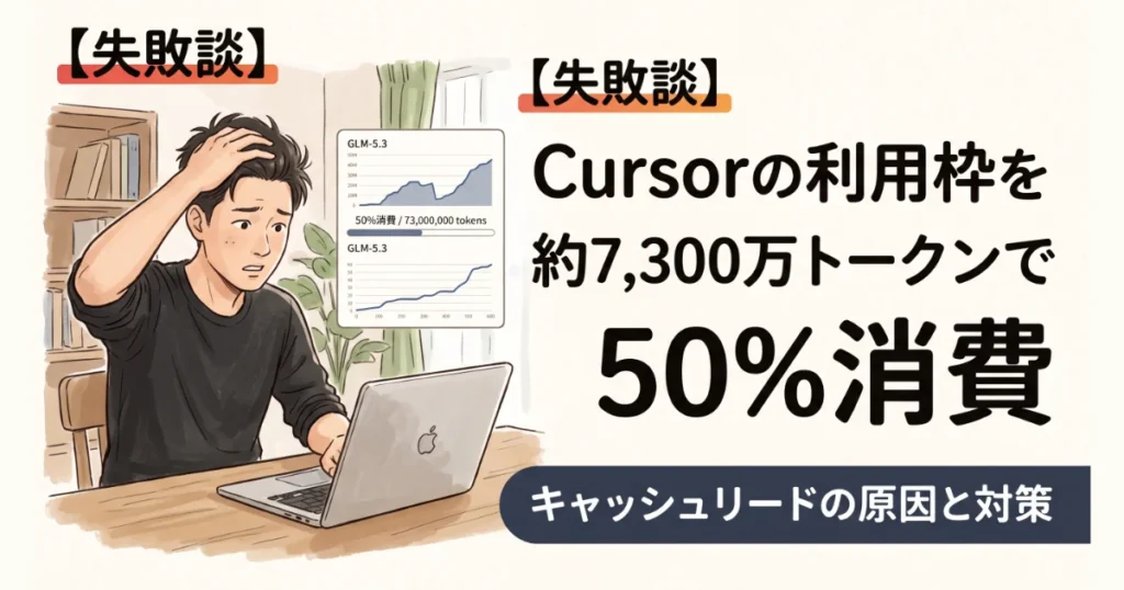 【失敗談】Cursorの利用枠を約7,300万トークンで50%消費 キャッシュリードの原因と対策